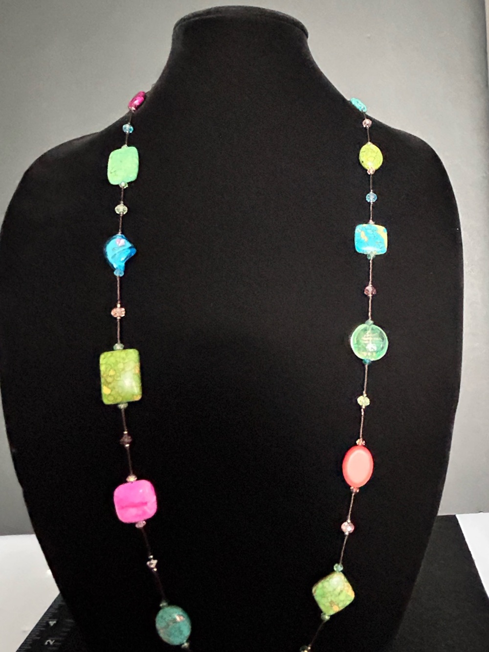 Long 36” Multicolor Simulated Gemstone Crystal Necklace Multicolor (5)